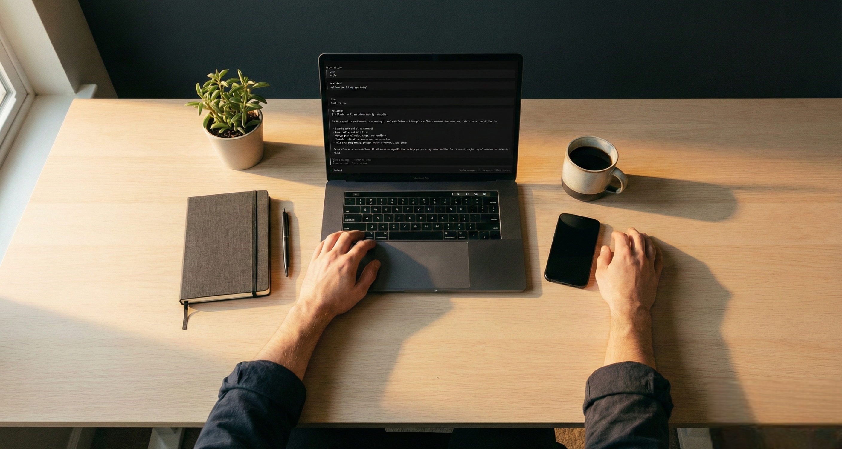 A calm workspace with laptop and phone - Reins works across every device